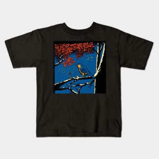 Blue Bird in a Red Blossom Tree Kids T-Shirt